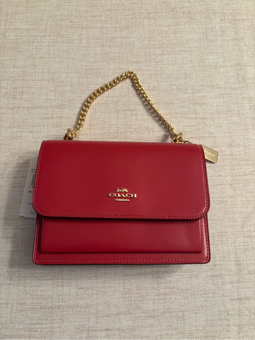 Coach Red Leather Crossbody with Gold Chain Handle True Red NWT